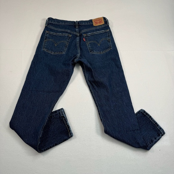 Levis 501 Straight Leg Jeans Size 29X28 Dark Wash Denim Button Fly Distressed - Picture 3 of 16